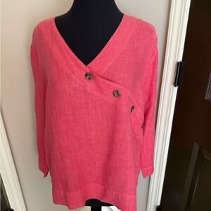 Hot Cotton Coral Button-Accent linen Blouse